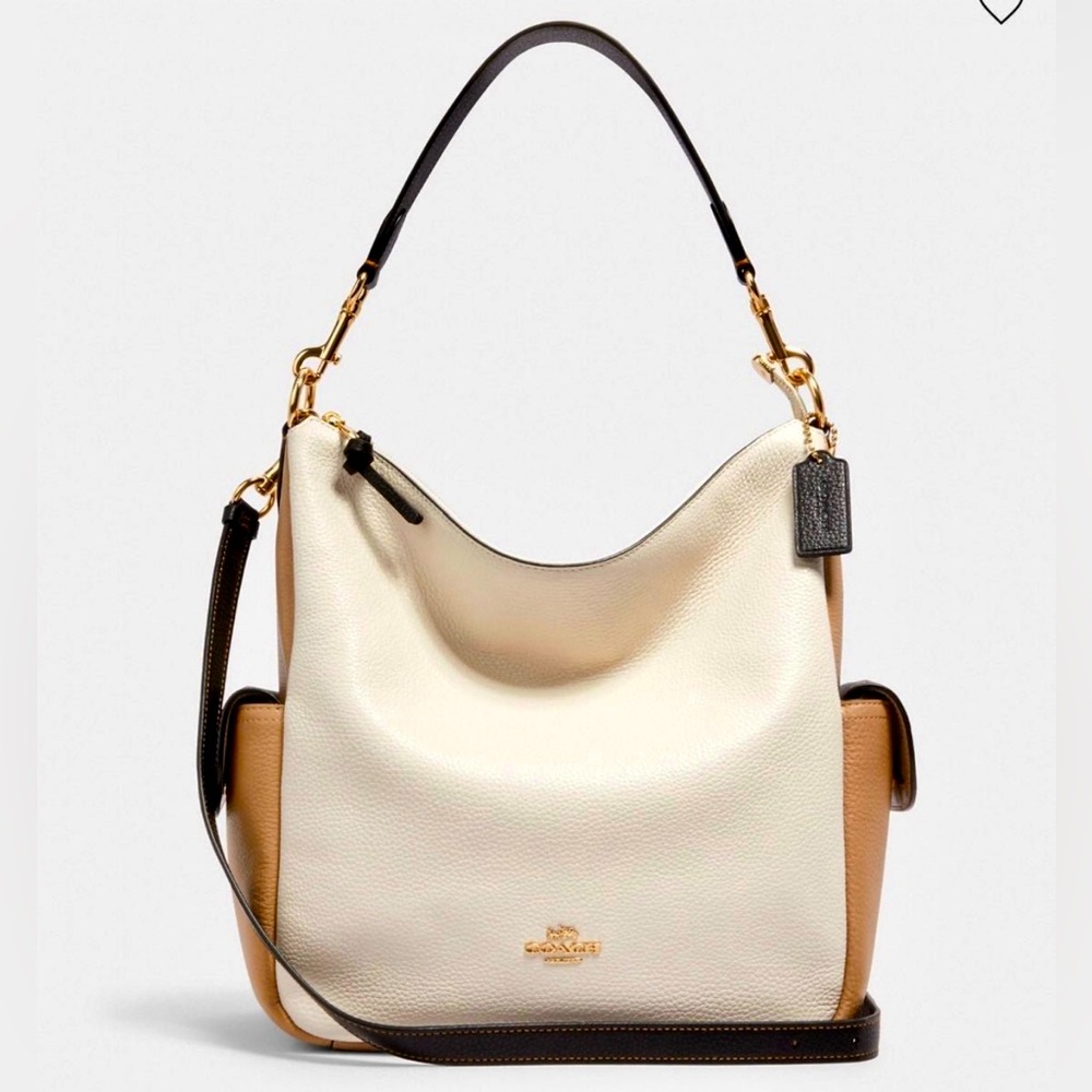 COACH Bag Black White Pebbled Leather Pennie Shoulder Bag